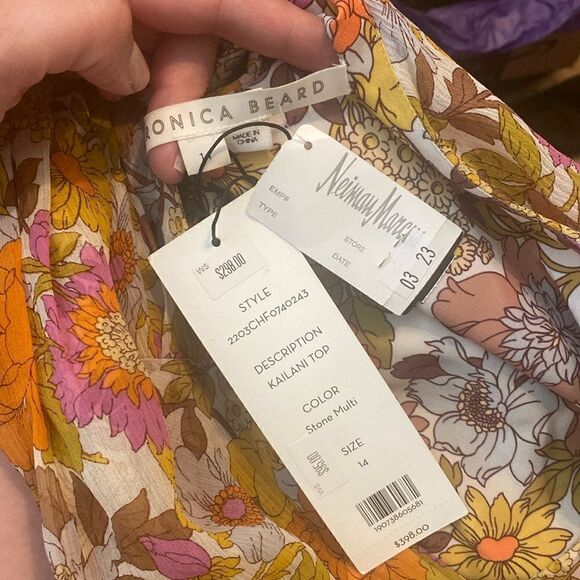 NWT Revolves Veronica Beard Kailani Garden Neutral Pink Floral Halter Silk Top - Picture 6 of 11